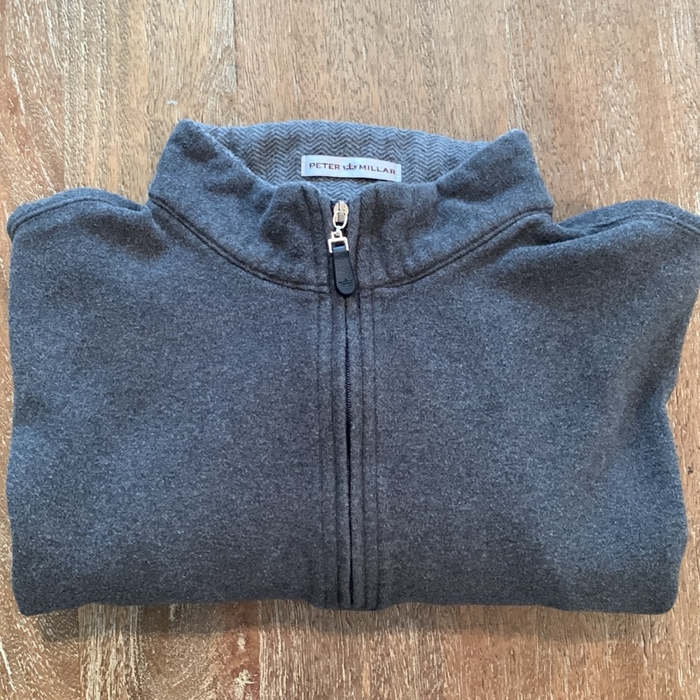 Peter Millar Small Melange Quarter Zip Fleece Pullover in Gray